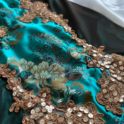 Turquoise Beautiful Fantasy Vintage Elegant Delicate Floral Sequin Beaded Bustier Midi Satin Homecoming Gown Prom Gown Evening Gown Party Gown Graduation Gown gh3941
