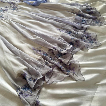 Purple fashion elegant exquisite beaded spaghetti strap A-line long chiffon ball gown evening dress party dress gh2919