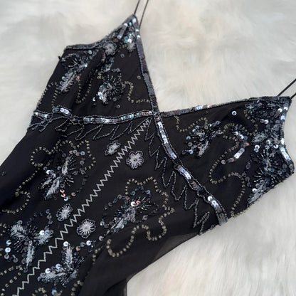 preppydressess-Black gorgeous exquisite beaded short chiffon homecoming dress birthday party dress gh5010