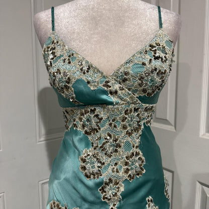 Mint Green Applique Lace Long Satin Prom Gown Evening Gown Graduation Dress gh4565