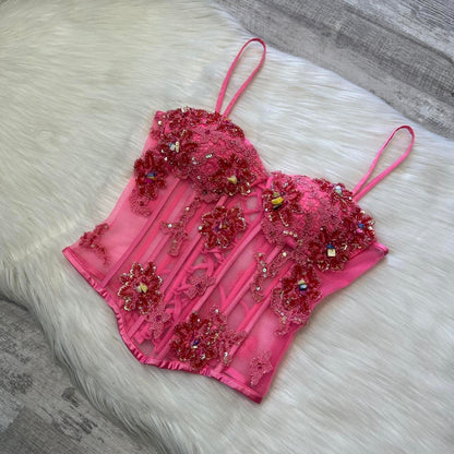 Pink Beaded Beautiful Elegant Two Piece Maxi Vacation Party Dress gh4309