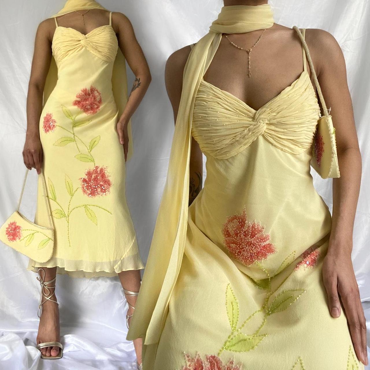 Yellow fashion halter floral beading long elegant chiffon ball gown evening dress gh3285