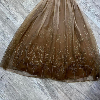 Brown pretty cute glitter gold flower sequin short tulle homecoming dress prom dress evening dress birthday dress gh4314