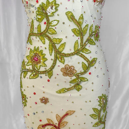 White gorgeous exquisite colorful floral beaded long chiffon Prom dress evening dress party dress gh5094