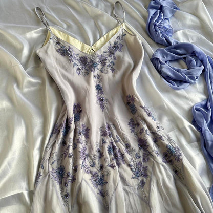 Purple fashion elegant exquisite beaded spaghetti strap A-line long chiffon ball gown evening dress party dress gh2919