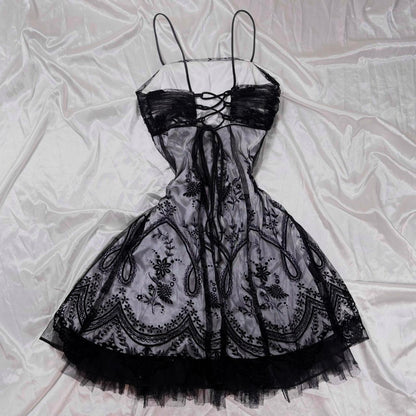 Y2K Black Grey Prom Dress Homecoming Dress Gothic Dress Fairy Dress gh4600