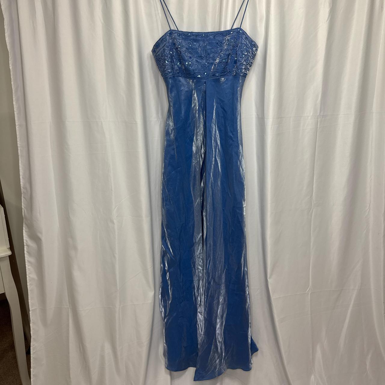 Blue Beautiful Vintage Fairy Long Satin Tulle Gown Delicately Beaded Spaghetti Straps Prom Dress Evening Party Dress Prom Dress gh3893