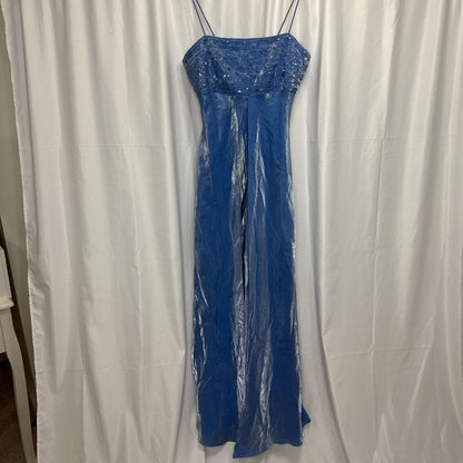 Blue Beautiful Vintage Fairy Long Satin Tulle Gown Delicately Beaded Spaghetti Straps Prom Dress Evening Party Dress Prom Dress gh3893