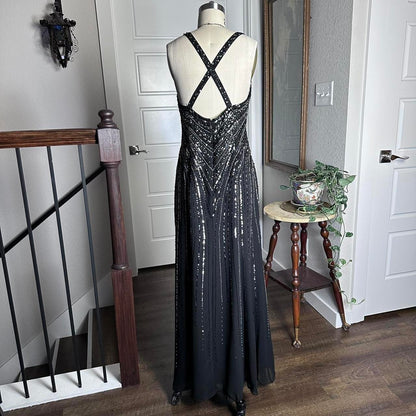 Black Vintage Fashion Elegant Delicate Beaded Sweetheart Neck Spaghetti Straps Long Tulle Chiffon Ball Gown Evening Gown Party Dress Prom Gown gh3682