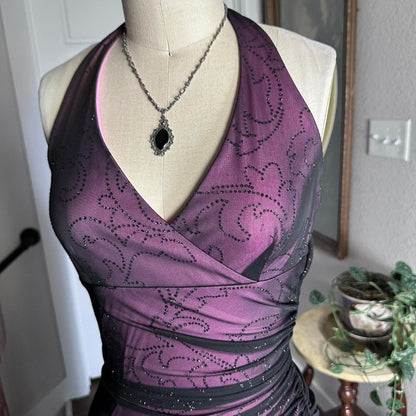 Purple Vintage Fashion Elegant Exquisite Floral Beading Long Black Tulle Ruffle Spaghetti Strap Ball Gown Evening Dress Party Dress Prom Dress gh3678