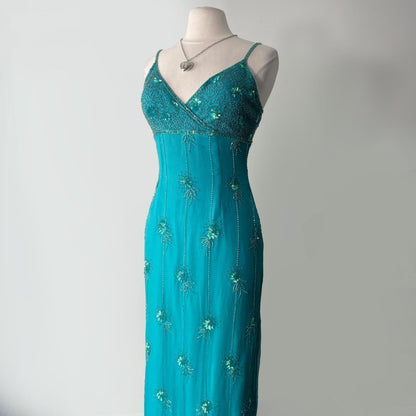 Blue fashion shiny elegant exquisite beading spaghetti straps long Tulle women's prom dress evening dress party dress gh3565