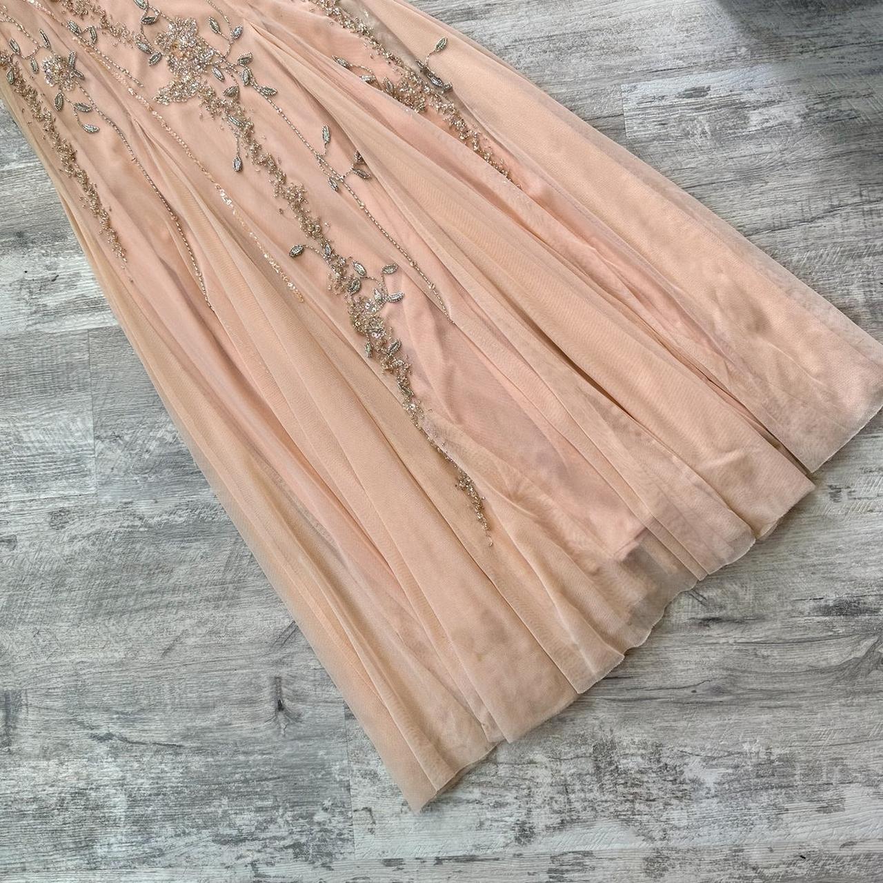 Pretty Vintage Peach Cream Delicate Silver Floral Sequin Beaded Long Chiffon Ball Gown Evening Gown Prom Dress Birthday Party Dress gh3809