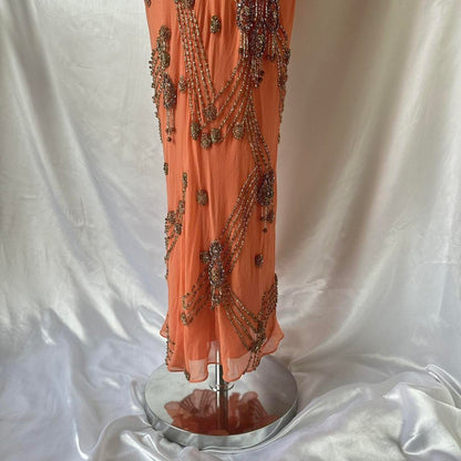 Fantasy Orange Coral Elegant Exquisite Gem Beaded Long Chiffon Ball Gown Evening Dress Party Dress Prom Dress gh3747