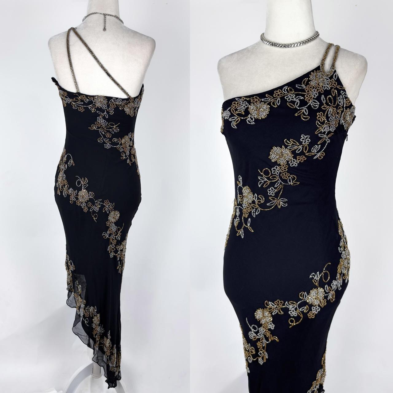 Black Gold Vintage Fashion Elegant Delicate Silver Floral Beads Long Chiffon Tulle Ball Gown Evening Dress Party Dress Prom Dress Hem Asymmetric gh3721