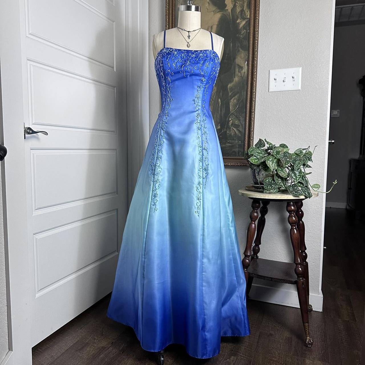 Blue Light Blue Fashion Gradient Vintage Elegant Exquisite Beaded Long Formal Prom Dress Evening Dress Party Dress gh3689