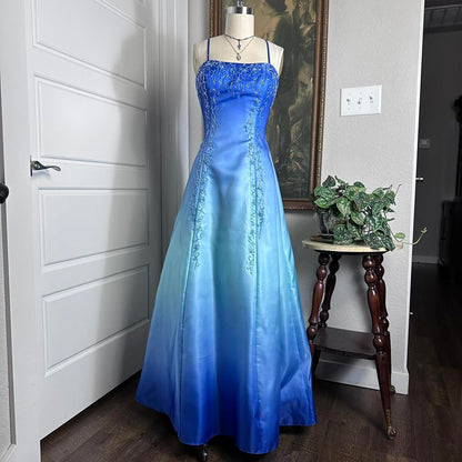Blue Light Blue Fashion Gradient Vintage Elegant Exquisite Beaded Long Formal Prom Dress Evening Dress Party Dress gh3689