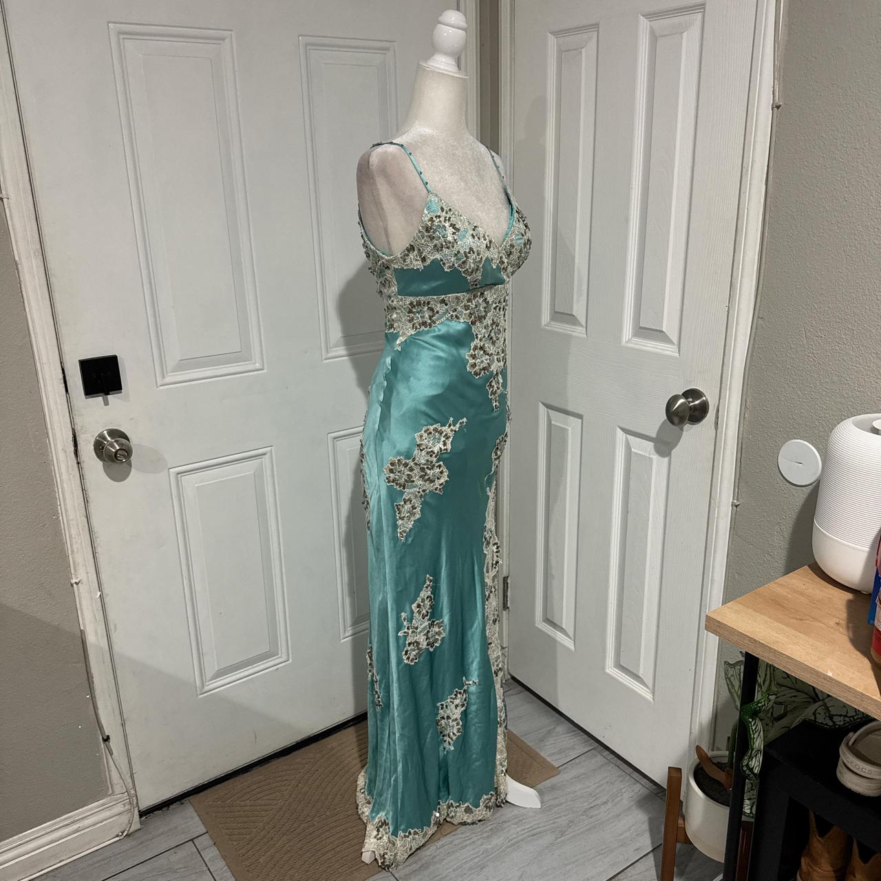 Mint Green Applique Lace Long Satin Prom Gown Evening Gown Graduation Dress gh4565