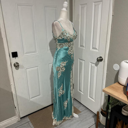 Mint Green Applique Lace Long Satin Prom Gown Evening Gown Graduation Dress gh4565
