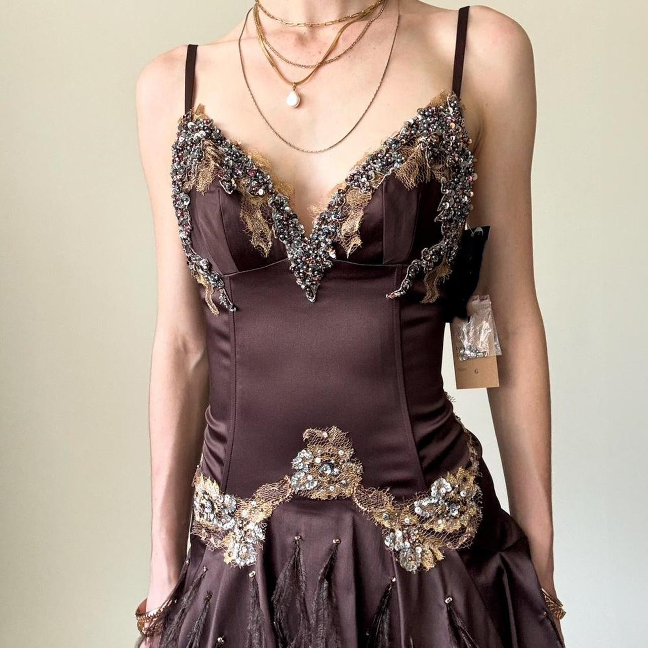 Brown Beaded Floral Short Satin Homecoming Dress Birthday Party Dress gh5085