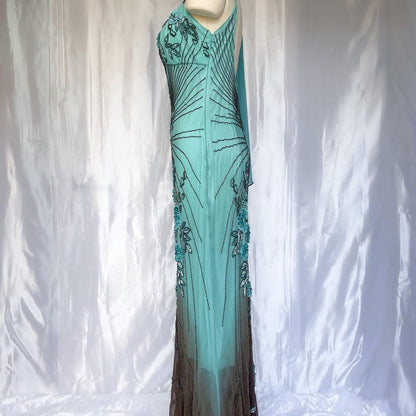 Blue gorgeous exquisite floral beaded long chiffon Prom dress evening dress party dress gh5093