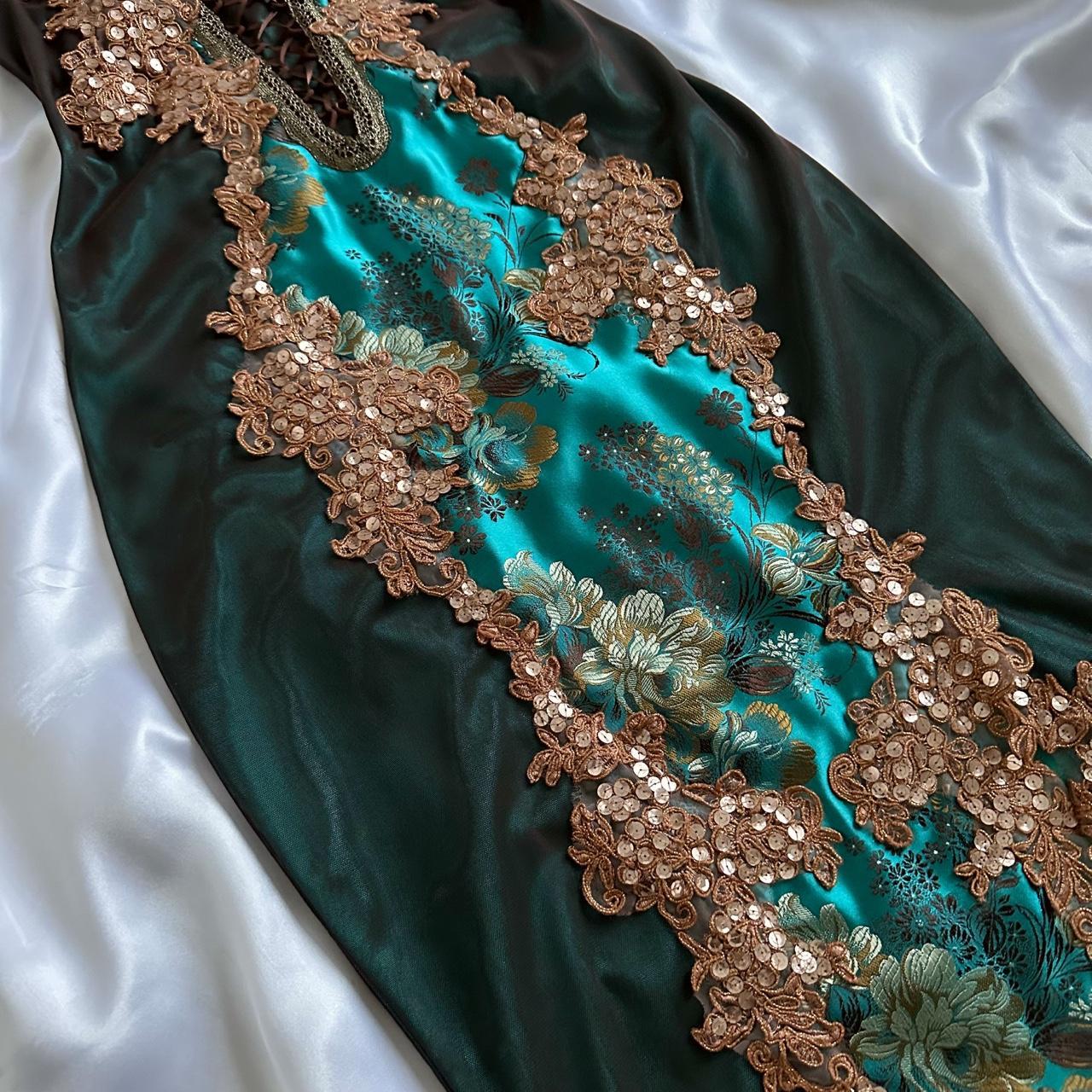 Turquoise Beautiful Fantasy Vintage Elegant Delicate Floral Sequin Beaded Bustier Midi Satin Homecoming Gown Prom Gown Evening Gown Party Gown Graduation Gown gh3941