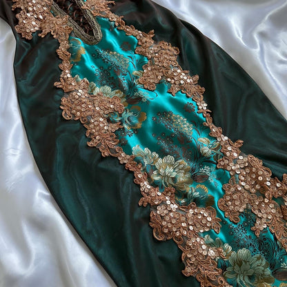 Turquoise Beautiful Fantasy Vintage Elegant Delicate Floral Sequin Beaded Bustier Midi Satin Homecoming Gown Prom Gown Evening Gown Party Gown Graduation Gown gh3941