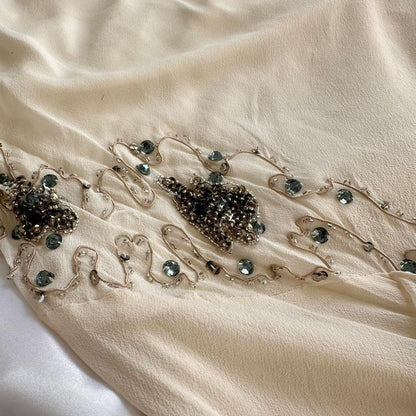 Ivory Shiny Fashion Elegant Beautiful Exquisite Gem Beaded Long Chiffon Ruffles Handmade Customized Ball Gown Evening Dress Party Dress Prom Dress gh3749