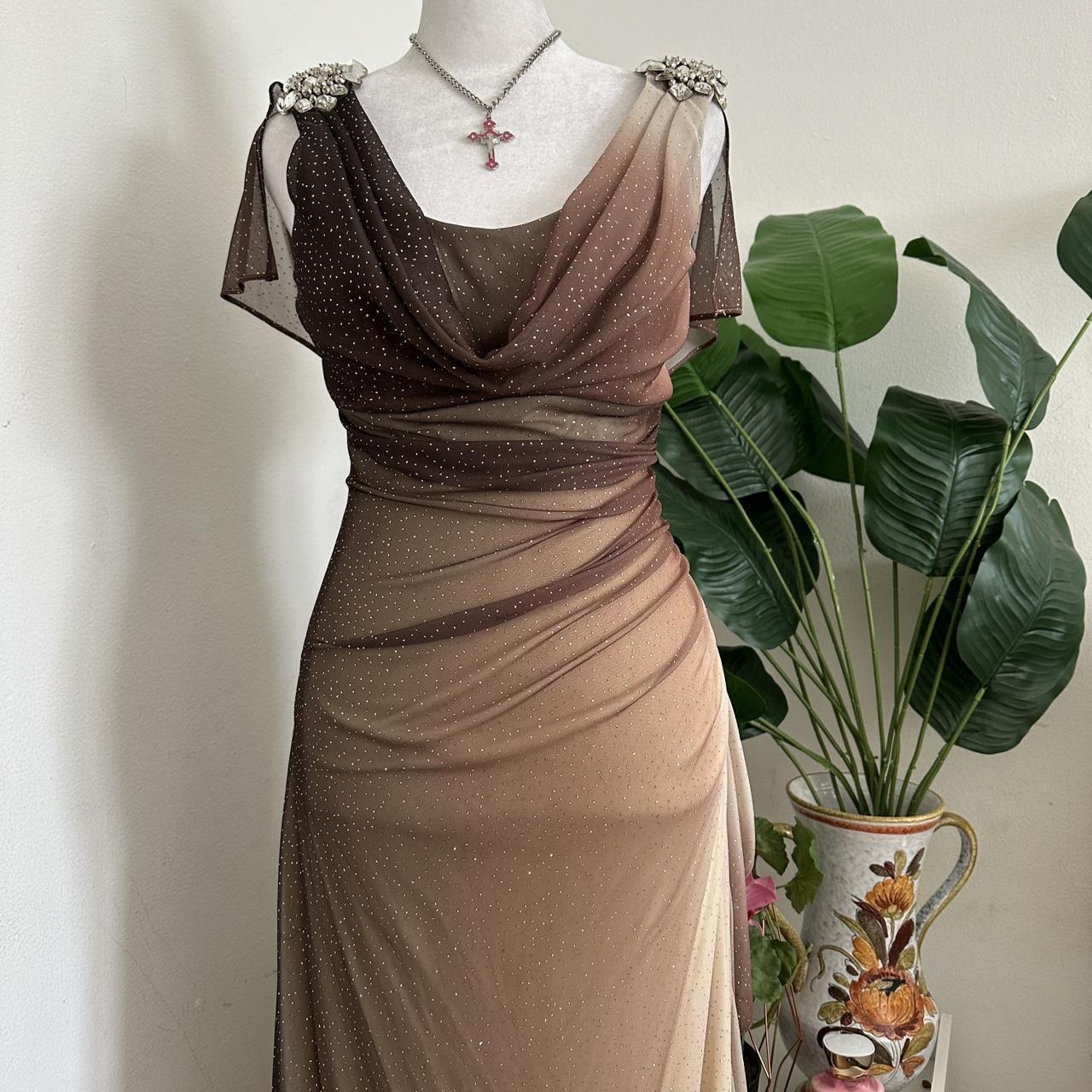 Brown and Cream Sparkly Ombre Stunning Shiny Vintage Fashion Stunning Elegant Delicate Rhinestone Long Chiffon Ball Gown Evening Gown Birthday Party Gown Fairy Ball Gown Graduation Gown gh3891