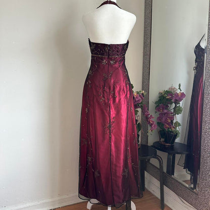 Burgundy Gorgeous Exquisite Beading Elegant Strap Long Satin Tulle Ball Gown Evening Dress Party Dress gh3439