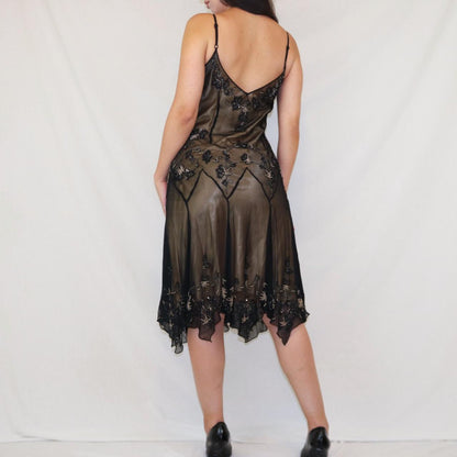 Brown Beaded Vintage Y2K Fairy Short/Mid-Length Tea Length Chiffon Homecoming Dress Birthday Party Dress gh5090