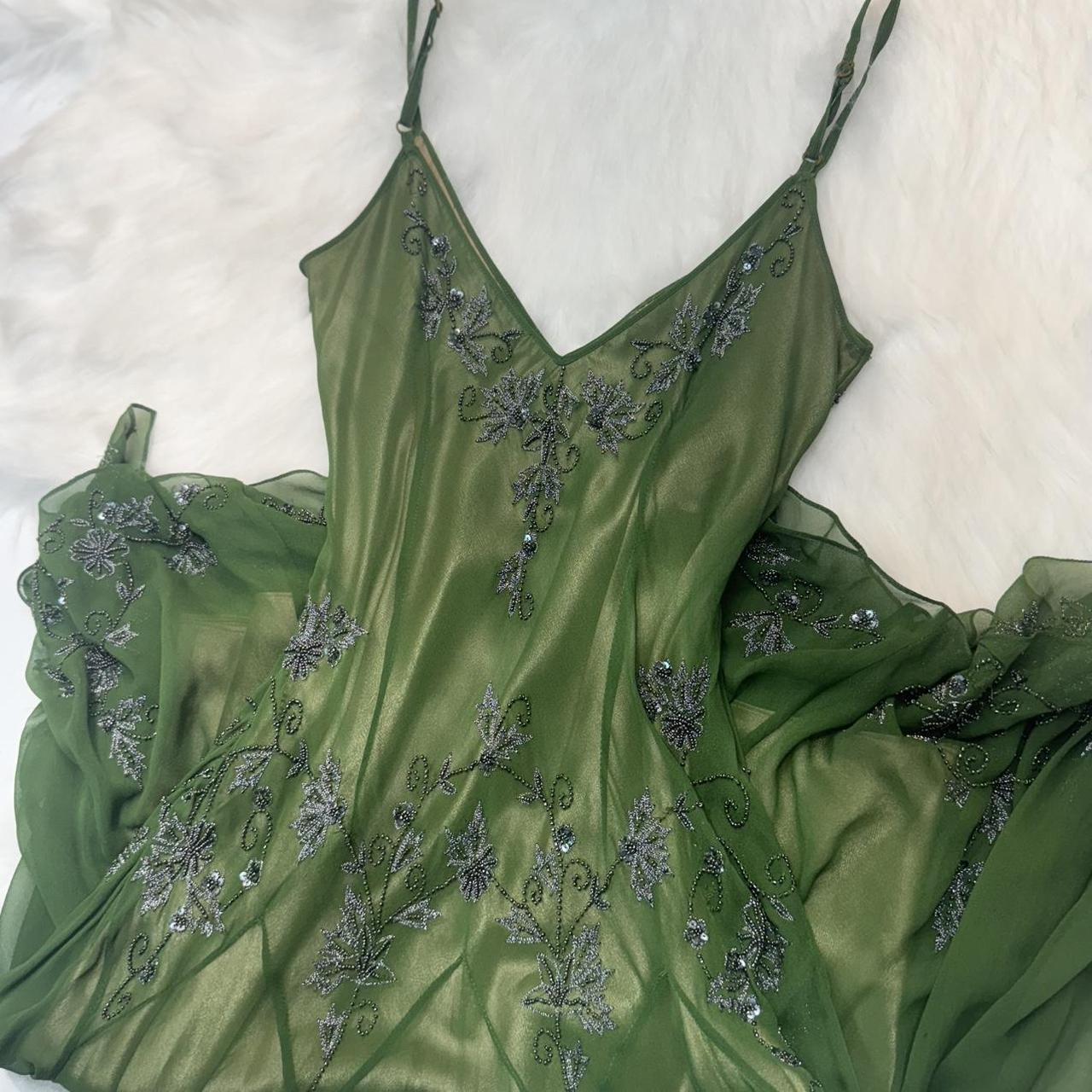 Green Vintage Fashion Elegant Exquisite Beaded Long Chiffon Suspender Dress Floral Embroidery Ball Gown Evening Gown Party Dress Prom Gown gh3720