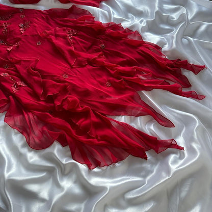 Red gorgeous fashion classy pretty exquisite beaded long chiffon ruffles handmade custom ball gown evening dress party dress gh3548