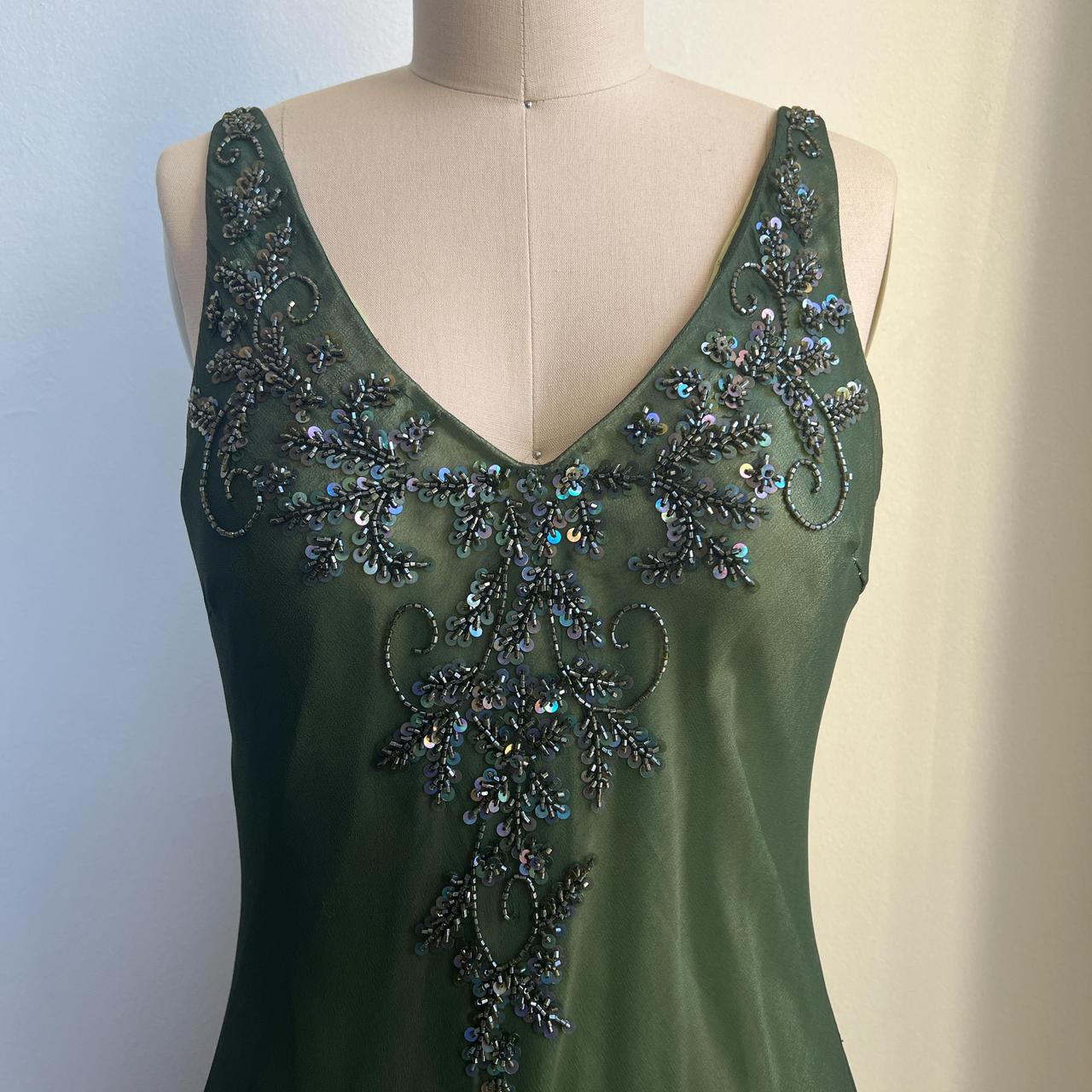 Green Vintage V Neck Elegant Exquisite Beaded Long Chiffon Ball Gown Evening Gown Party Dress Prom Gown gh3707