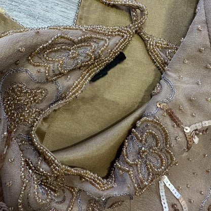 Golden Brown Stunning Exquisite Floral Sequin Women Long Chiffon Evening Dress Party Dress Prom Dress gh4284
