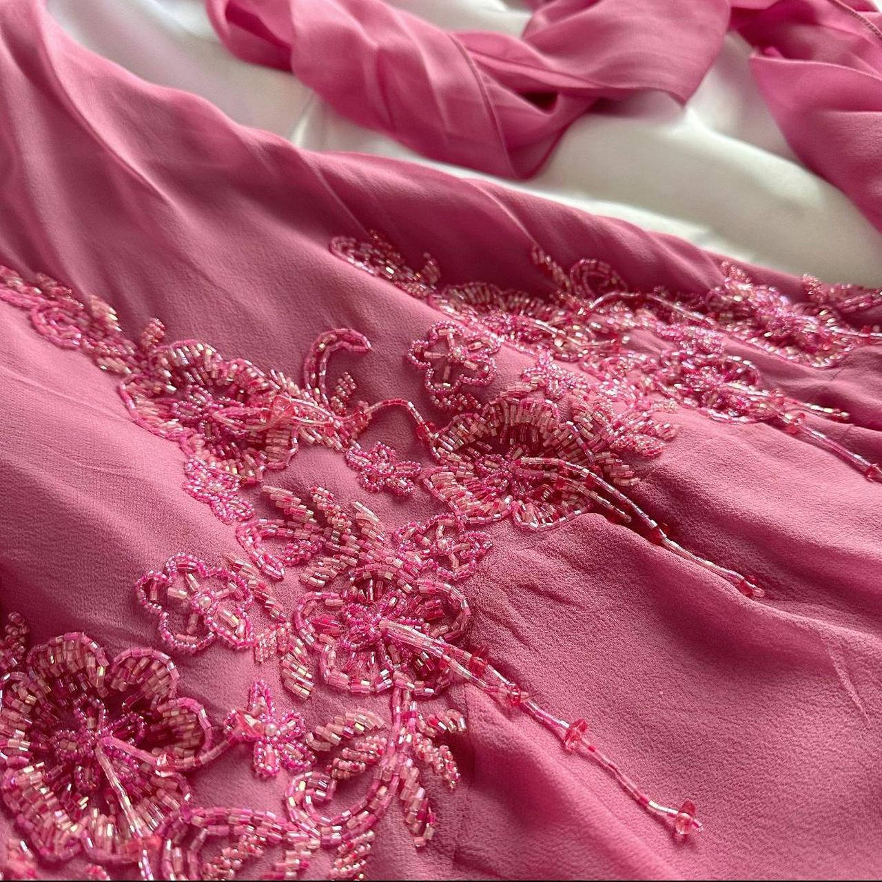 Pink gorgeous exquisite elegant beaded long chiffon ruffled ball gown, evening dress, party dress gh3513