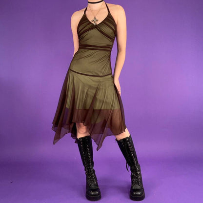 Cocktail party transparent brown and green short prom dress homecoming graduation ceremony dark fairy y2k dress gh4609