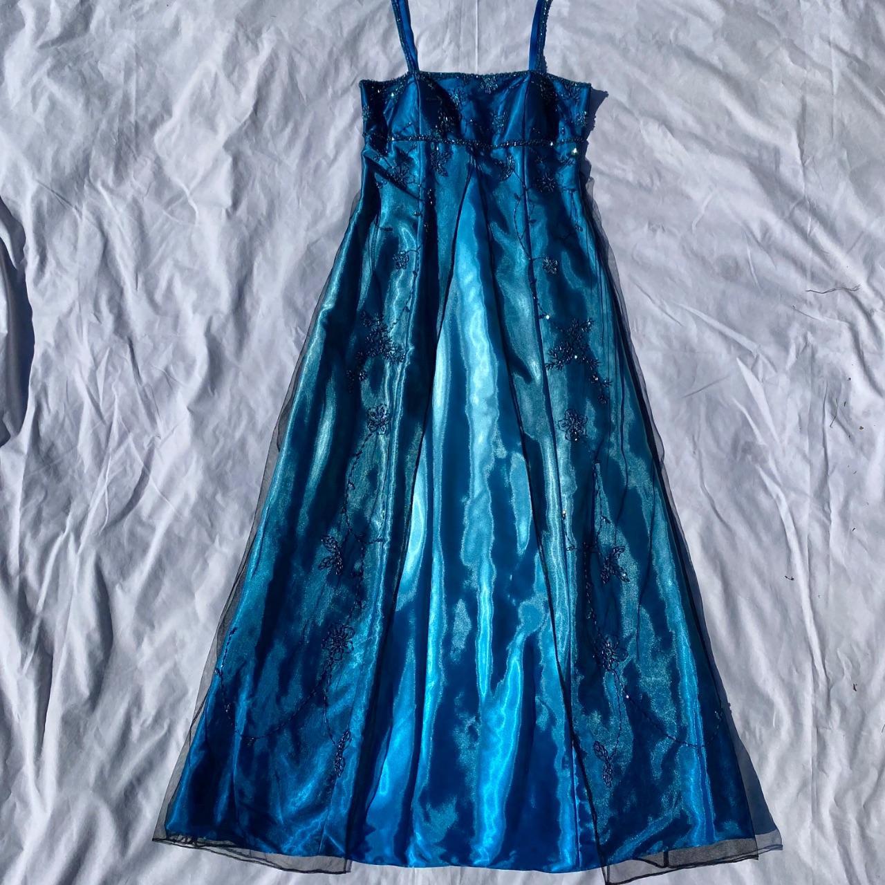 Vintage Fashion Blue Delicate Floral Beaded Ombre Spaghetti Strap Long Satin Tulle Fairy Ball Gown Square Neck Prom Dress Evening Dress Birthday Party Dress gh3957