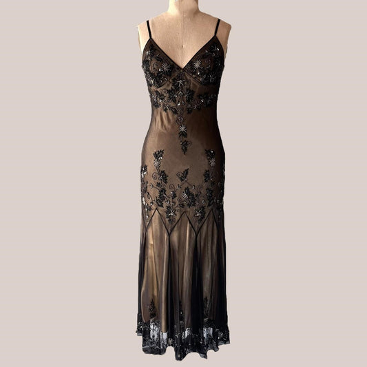 Brown Black Retro Elegant Stunning Exquisite Beaded Long Chiffon Ball Gown Evening Gown Party Dress Prom Gown gh3897