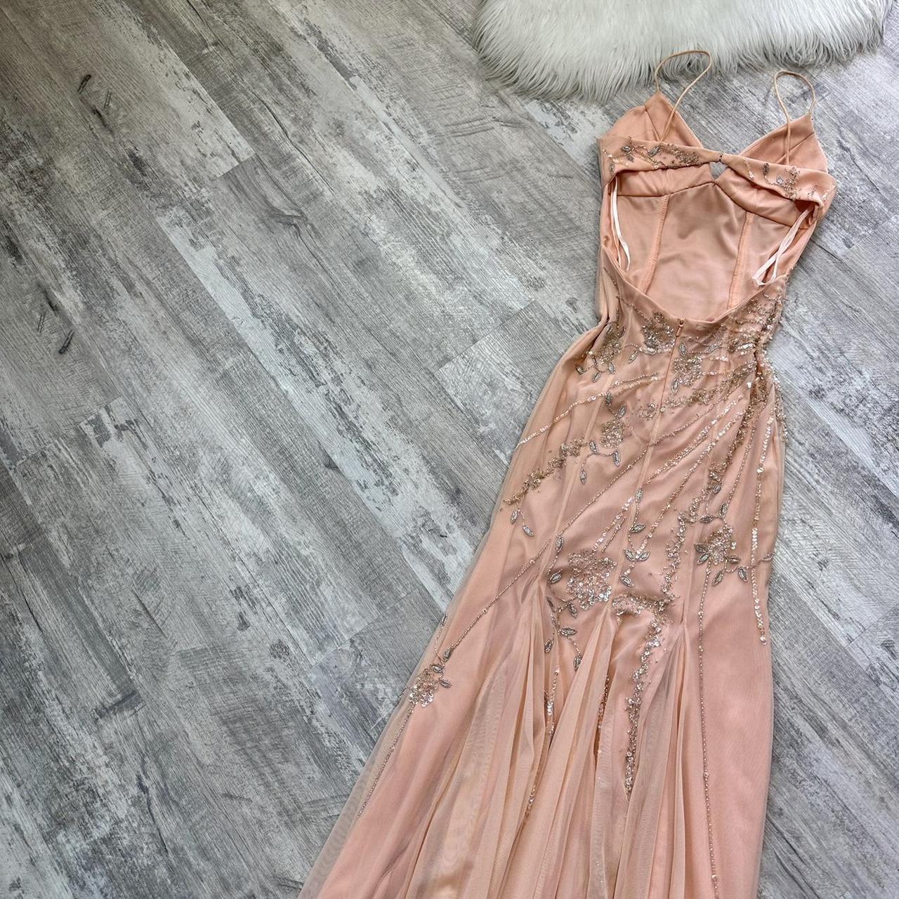 Pretty Vintage Peach Cream Delicate Silver Floral Sequin Beaded Long Chiffon Ball Gown Evening Gown Prom Dress Birthday Party Dress gh3809