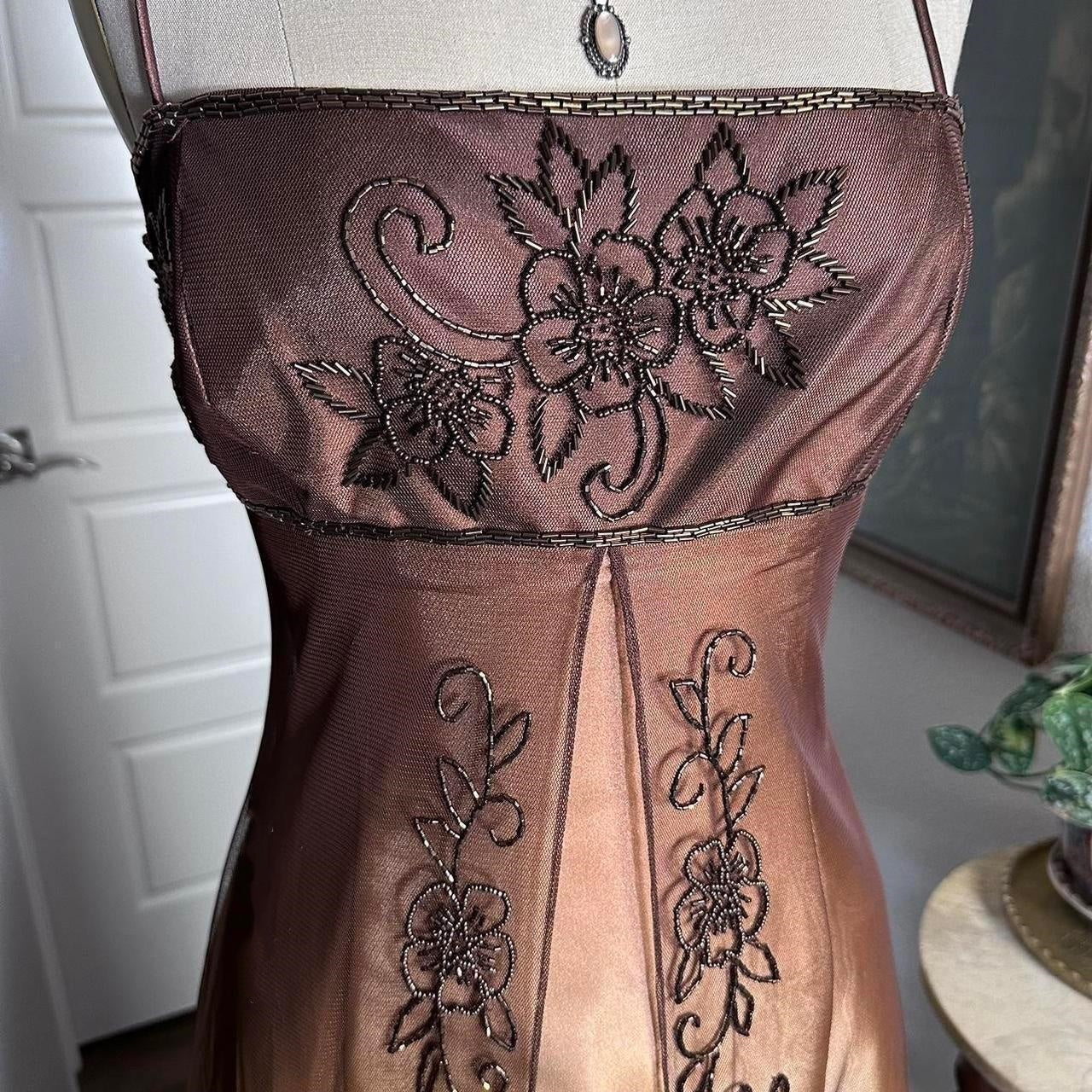 Gradient Tan Brown Gold Bronze Vintage Elegant Exquisite Beading Long Tulle Satin Floor Length Ball Gown Evening Gown Party Gown Graduation Gown gh3937