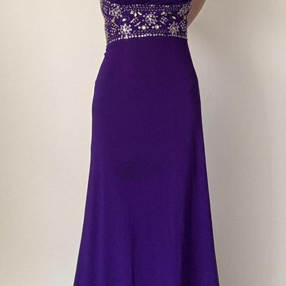 Purple One Shoulder Long Strap Trailing Beaded Off Shoulder Ball Gown Evening Dress gh4590