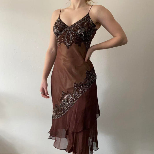 Brown Beaded Short Chiffon Homecoming Dress Birthday Party Dress gh5086