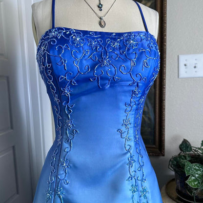 Blue Light Blue Fashion Gradient Vintage Elegant Exquisite Beaded Long Formal Prom Dress Evening Dress Party Dress gh3689