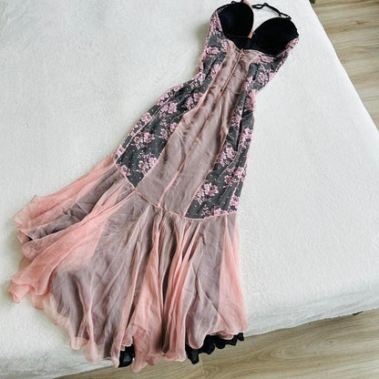 Pink Fashion Suspender Exquisite Lace Long Ruffled Ball Gown Evening Dress Party Dress gh3301