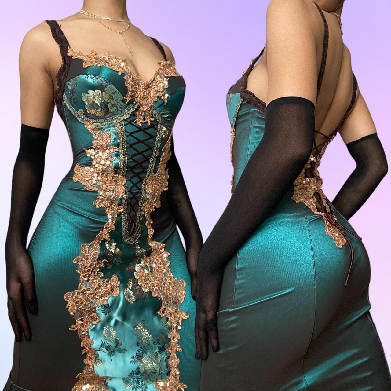 Turquoise Beautiful Fantasy Vintage Elegant Delicate Floral Sequin Beaded Bustier Midi Satin Homecoming Gown Prom Gown Evening Gown Party Gown Graduation Gown gh3941