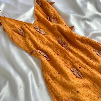 Orange gorgeous retro fashion elegant exquisite leaf beading spaghetti strap long chiffon ball gown evening dress birthday party dress prom dress gh3642