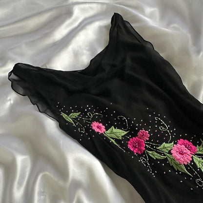 Black gorgeous shiny fashion elegant exquisite floral embroidery long chiffon ball gown evening dress party dress gh3560