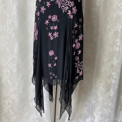 Black Pink Floral Beaded Formal Prom Dress Chiffon Long/Short Homecoming Dress Party Dress gh4620