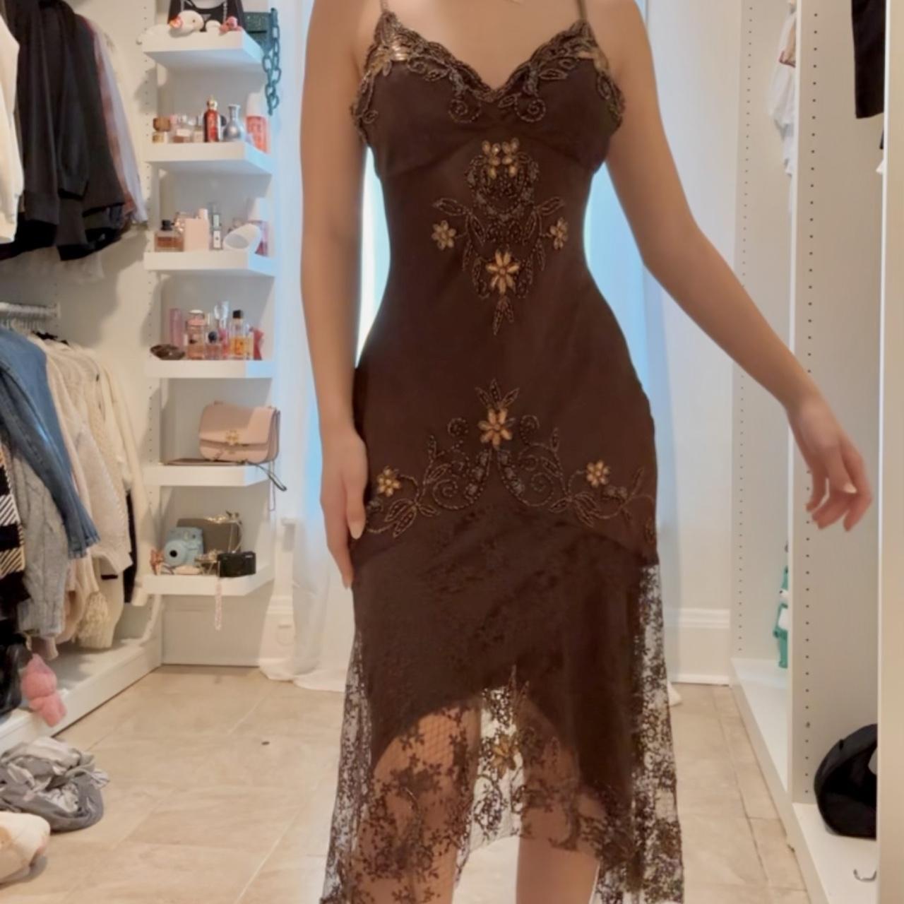 _Brown Black Unique Vintage Gorgeous Elegant Exquisite Beaded Spaghetti Straps Long/Short Tulle Lace Homecoming Dress Prom Dress Birthday Party Dress Evening Dress Ball Dress Holiday Date Night Dress gh4107