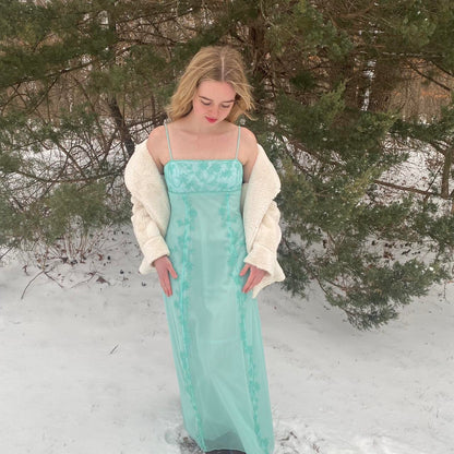 Green Gorgeous Sparkly Elegant Delicate Beaded Spaghetti Strap Long Tulle Chiffon Ball Gown Evening Gown Party Dress Prom Gown gh3738